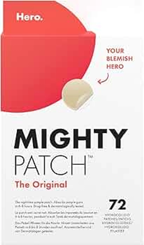 Mighty Patch Original Spot Patches by Hero Cosmetics, Day & Night Time Acne Treatment, Clear Spot Remover Hydrocolloid Patches, Anti Acne Dots, Spot Treatment Pimple Stickers - 72 Pimple Patches