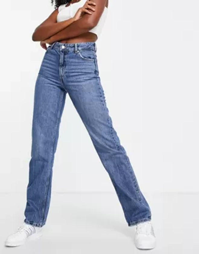 Bershka - Jean dad taille haute - Bleu moyen