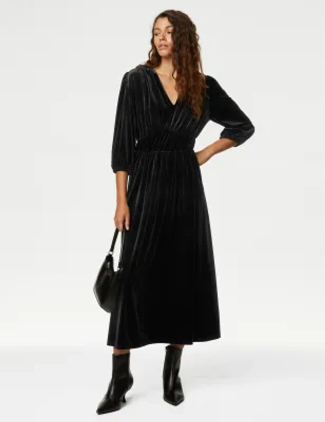 Velvet V-Neck Midi Tea Dress | M&S Collection | M&S