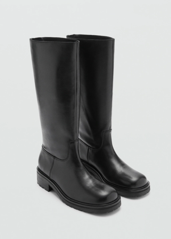 Bottes hautes cuir fermeture Éclair - Femme | MANGO France métropolitaine