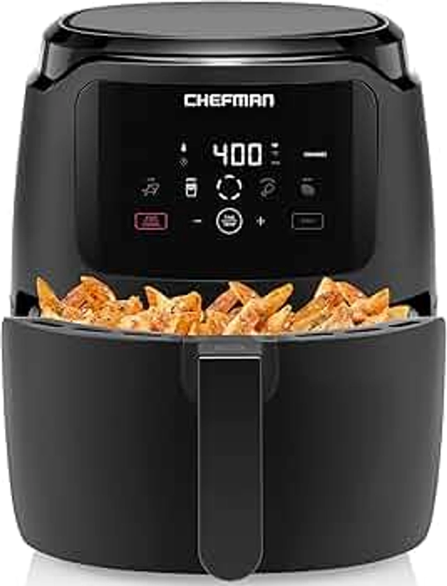 Chefman Digital Air Fryer, Large 5 Qt Family Size, One Touch Digital Control Presets, French Fries, Chicken, Meat, Fish, Nonstick Dishwasher-Safe Parts, Automatic Shutoff, Black