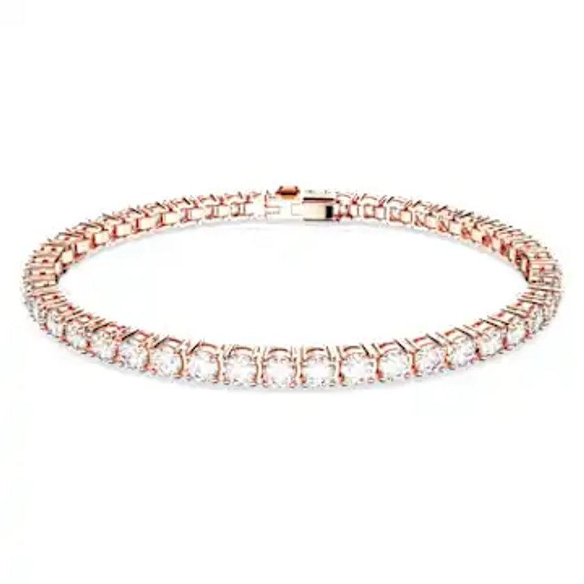 Matrix Tennis bracelet, Round cut, White, Rose gold-tone plated by SWAROVSKI