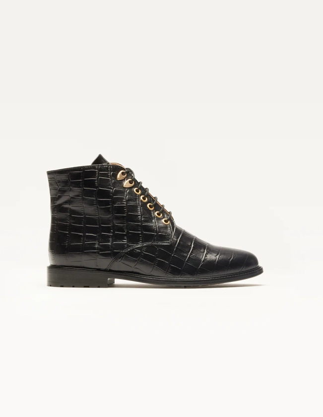 Bottines à lacets Laurène - Cuir croco noir