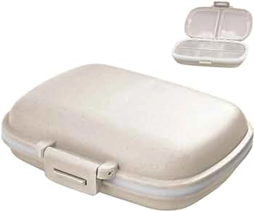 Zuiaso 1Pack Daily Pill Organizer, 8 Compartments Travel Pill Case for Pocket Purse Portable Medicine Vitamin Container Beige