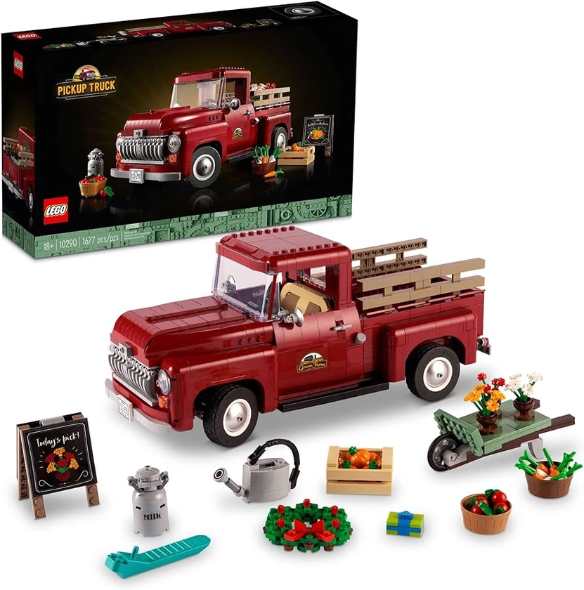 Amazon.com: LEGO Icons Pickup Truck 10290 Building Set for Adults, Vintage 1950s Model with Seasonal Display Accessories, Creative Activity, Collector's Gift Idea : Toys & Games