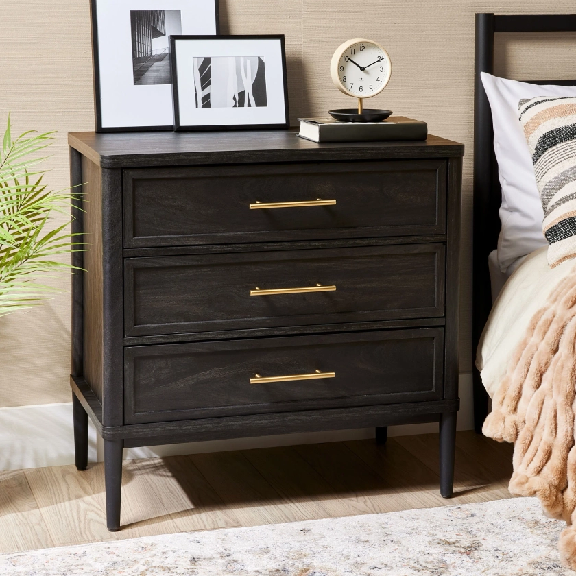 Better Homes & Gardens Oaklee 3-Drawer Nightstand with USB, Charcoal Finish