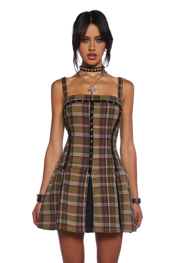 Current Mood Plaid Twill Mini Dress Back To School Fit N Flare Mini Dress - Multi