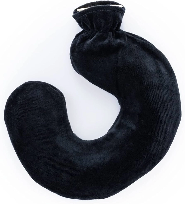 LIVIVO Neck and Shoulder U Shaped 1L Hot Water Bottle with Soft, Removable and Washable Fleecy Cover (Black)