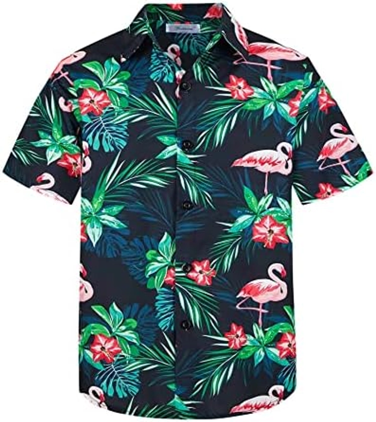 Yoimira Hawaiian Shirts for Boys,Boys Hawaiian Shirt Button Down,Aloha Shirt Boys Summer Beach Shirts for Kids 7-14 Years