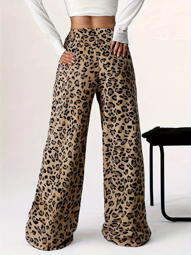 Leopard Print Drawstring Pants Y2k   Straight Leg - Temu