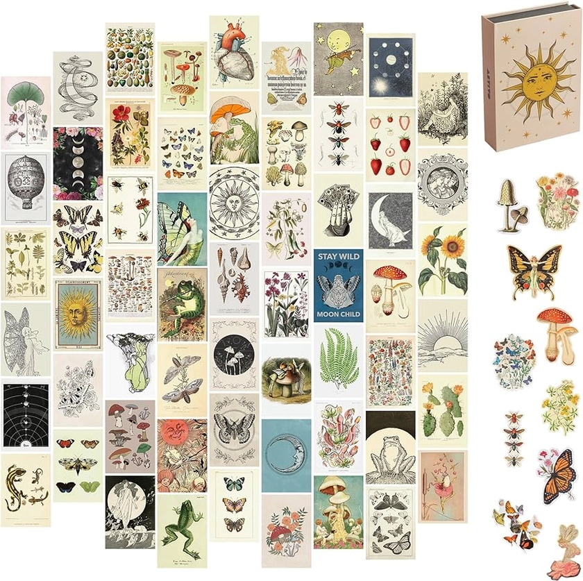 Amazon.com: Artivo Vintage Wall Collage Kit Aesthetic Pictures 60 Set 4x6 inch, Cottagecore Room Decor, Vintage Posters Aesthetic, Cute Teen Wall Decor : Everything Else
