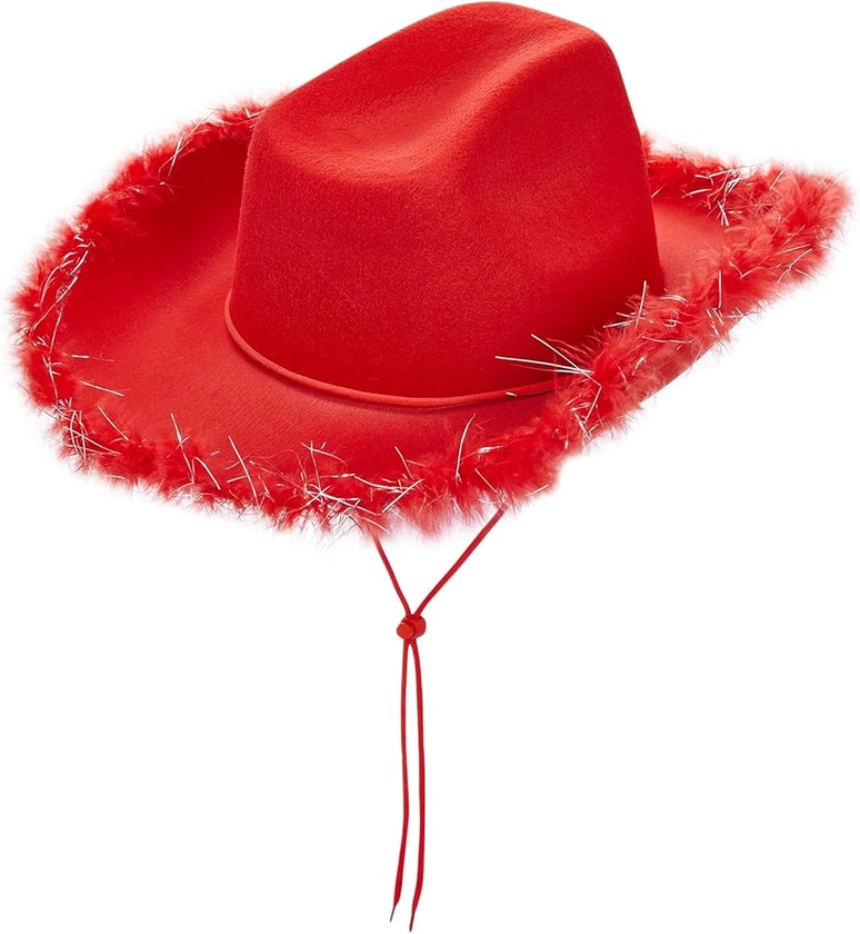 SSPalu Glitters Cowboy Hats with Feathers Women Men Fluffy Cowgirl Hat Felt Wide Brim Western Party Halloween Dress Up Hat