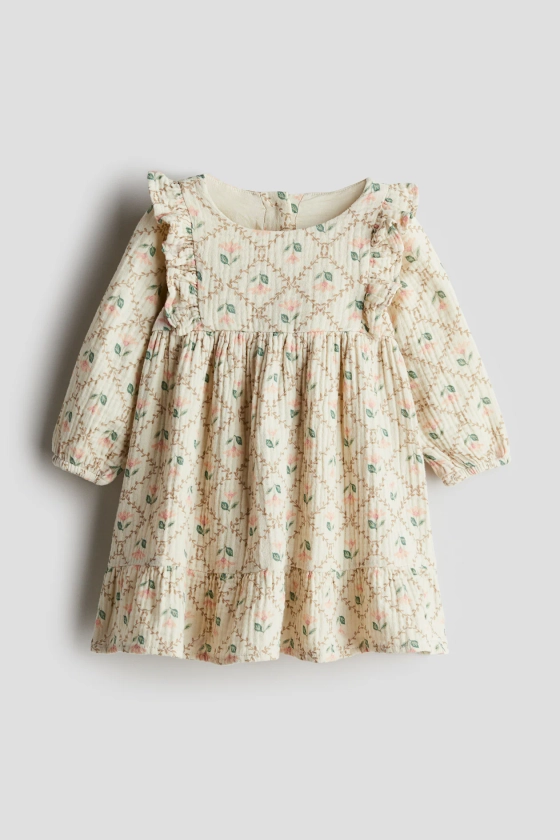 Robe à manches longues - Encolure ronde - Manches longues - Crème/fleuri - ENFANT | H&M FR