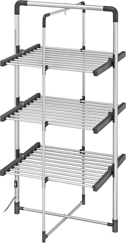 BLACK+DECKER 63099 3-Tier Heated Clothes Airer Aluminium, Cool Grey, 140cm x 73cm x 68cm