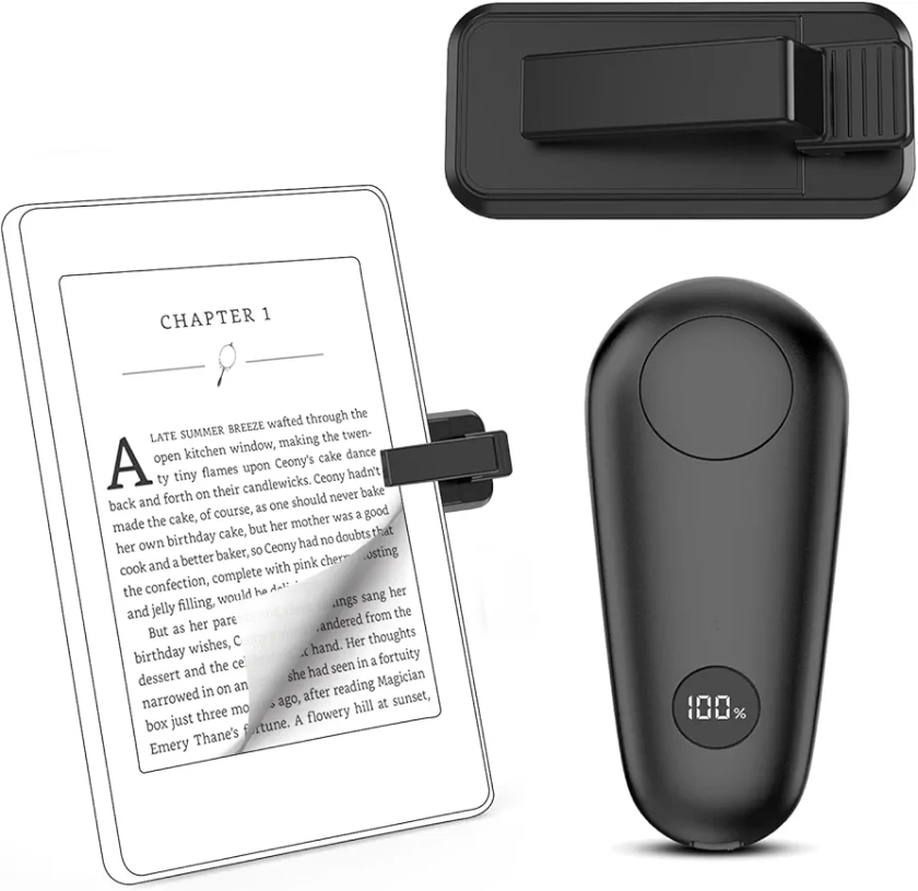 RF Remote Control Page Turner for Kindle Paperwhite Scribe Accessories, Page Turner Clicker for iPad Tablets Reading Novels Taking, Phone Camera Video Record Triggers Remote, Black