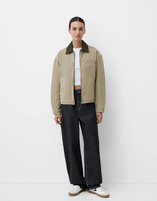 Blouson boxy col contrastant