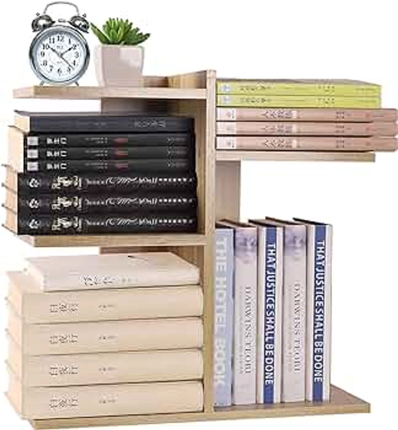 YCOCO Desktop Shelf Bookshelf,Wood Countertop Bookcase Storage Display Rack,Office Supplies Desk Organizer,Desk Organizer Literature Photo Display Rack,Light Brown
