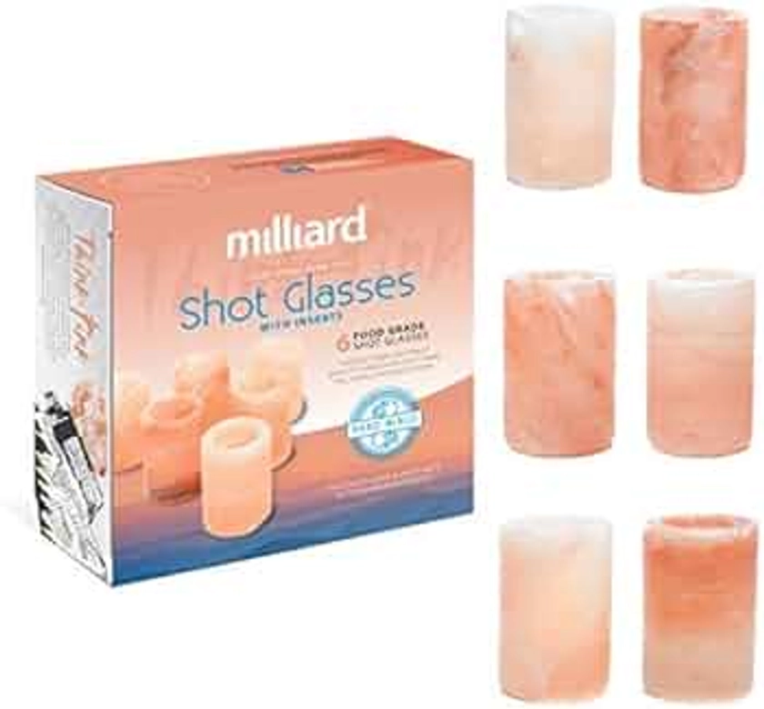 Milliard 6 Pack Premium Himalayan Salt Shot Glasses,Pink Tequila Shot Glasses, Make Drinking Tequila Simple and Easy