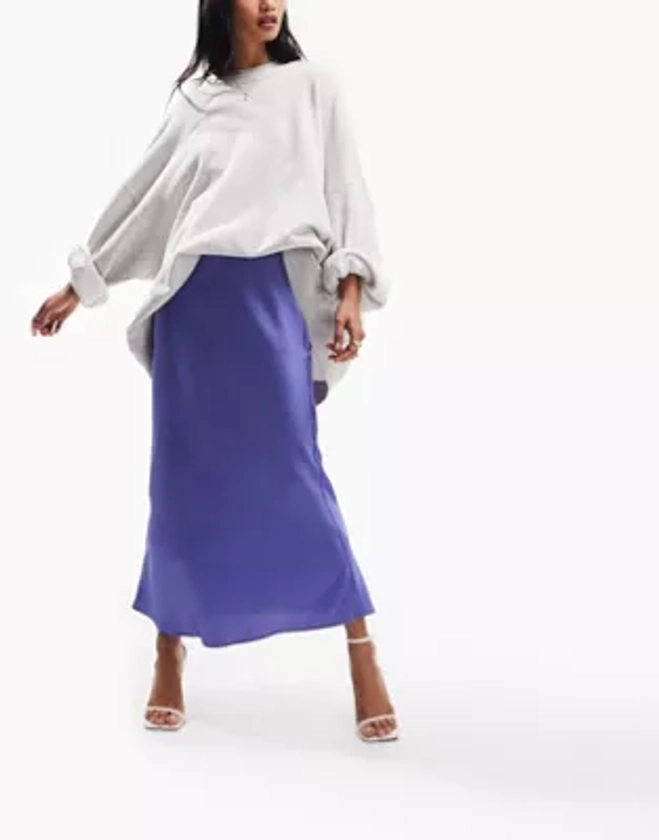 ASOS DESIGN satin bias midi skirt in periwinkle | ASOS