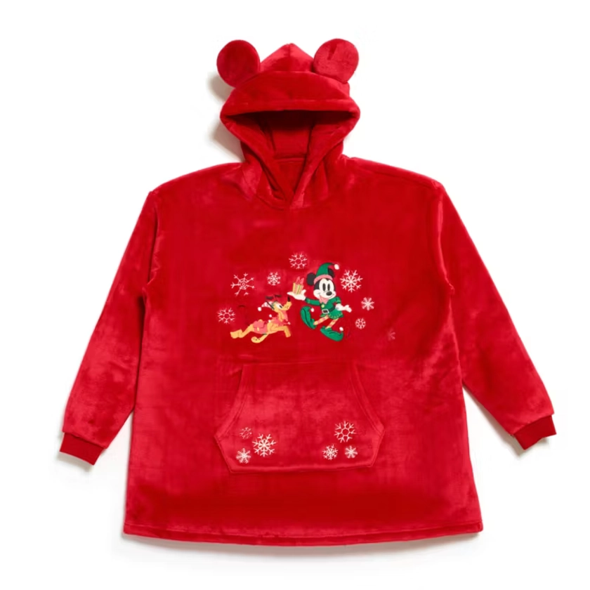 Haut d'intérieur Mickey et Pluto à capuche surdimensionné spécial fêtes pour adultes | Disney Store