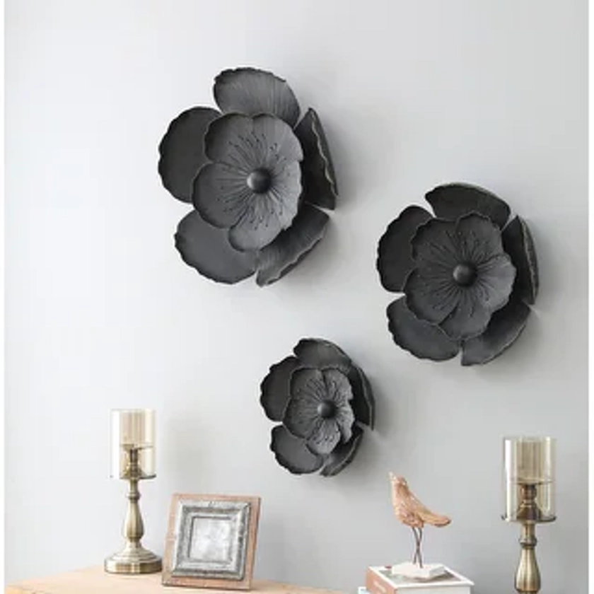 Black Multi-Size Metal Flowers Wall Decor (Set of 3) | Overstock.com Shopping - The Best Deals on Metal Art | 36226934