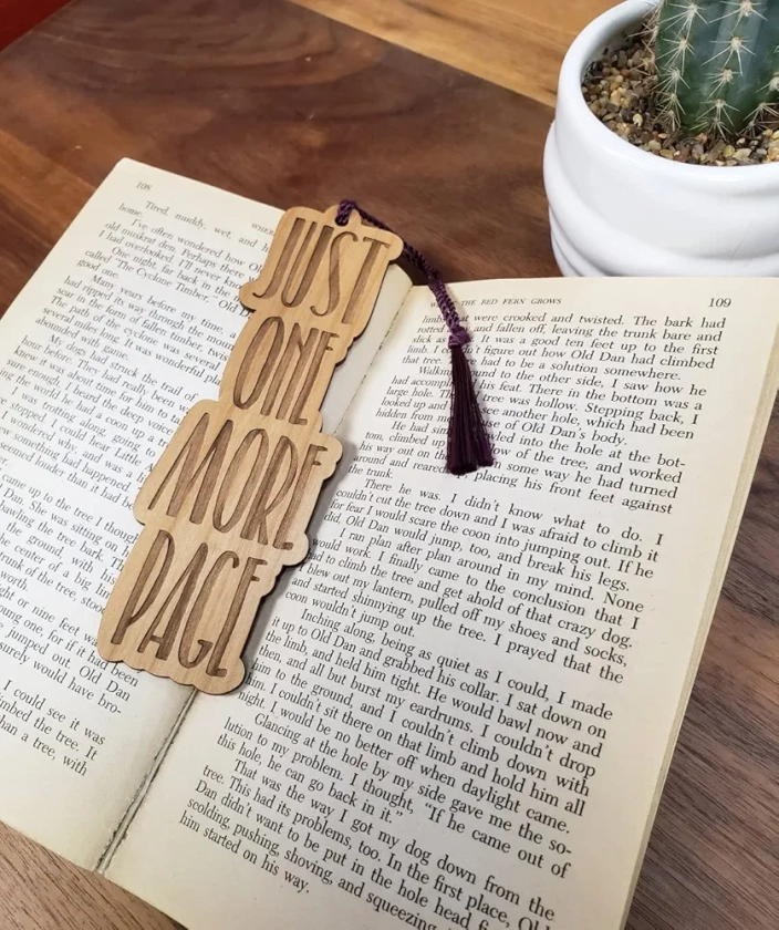 Wood Bookmark - Just One More Page - Laser Engraved Alder Wood Book Mark : Amazon.in: Office Products