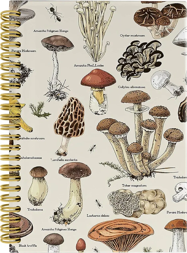 Vintage Mushroom Journal Notebook, College School Supplies, 5.5×8.3 Spiral Bound Notebook with 164 Pages, Mushroom Notebooks for Women