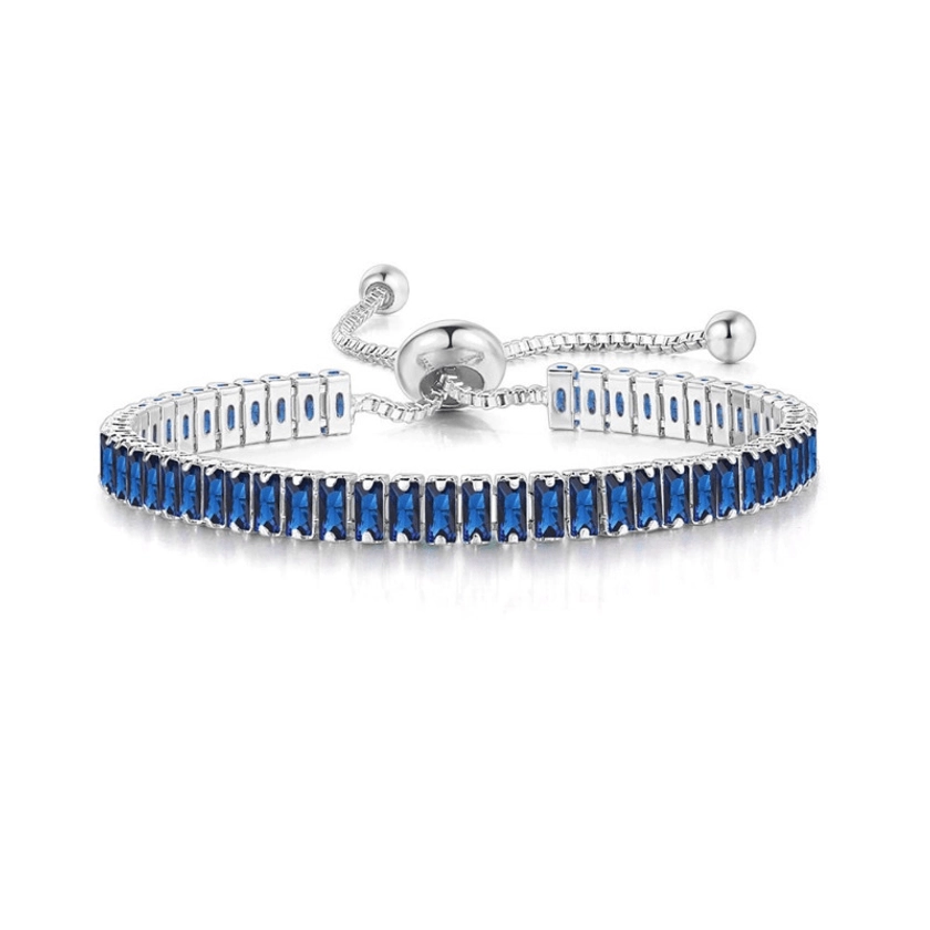 Rectangular Zircon Bracelet Female Adjustable Crystal Birthstone Hand Jewelry Gift