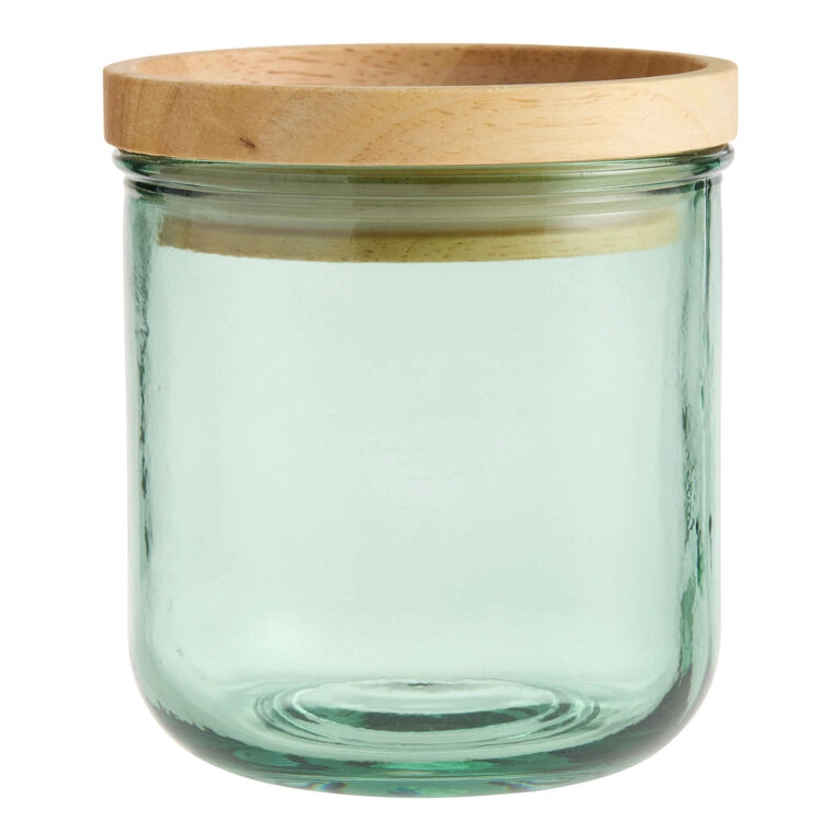 Recycled Glass and Natural Wood Stackable Storage Jar