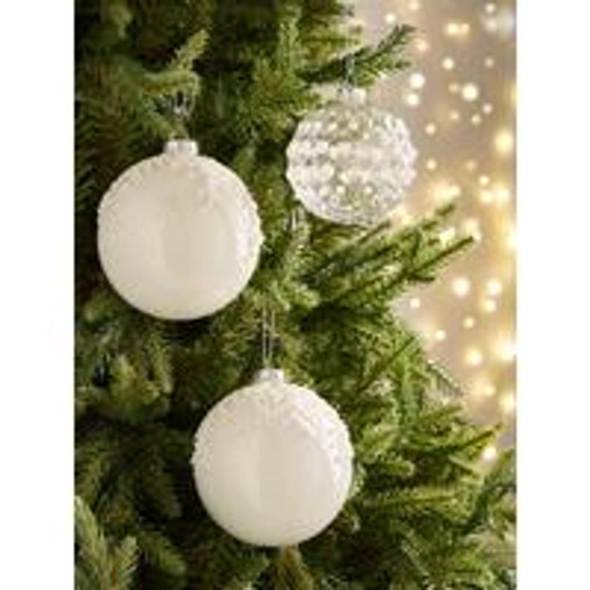 Festive Set of 3 Glass Beaded Pearl Baubles