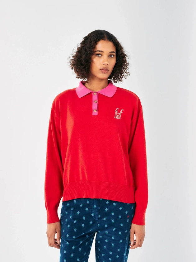 Red Polo with Pink Collar Detail | Bobo Choses