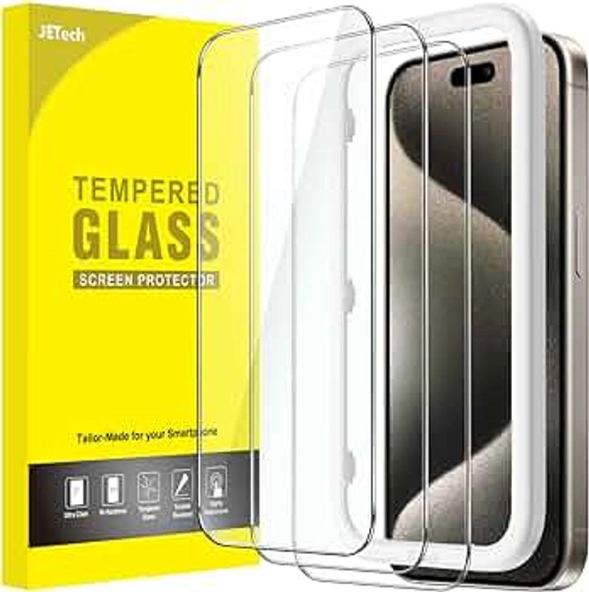 JETech Protector de Pantalla para iPhone 15 Pro Max 6.7 Pulgadas, Mica de Cristal Vidrio Templado, con Herramienta de Instalación, Amigable para Funda, HD Transparente, 3 Unidades