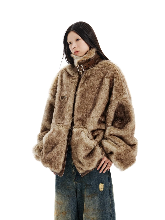 Loose Strap Eco-friendly Fur Plush Jacket