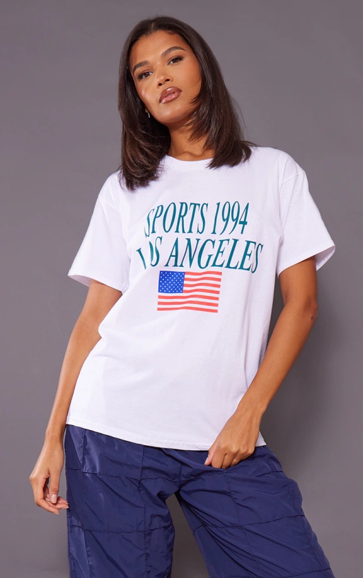 White Sports Los Angeles Printed Oversized T Shirt