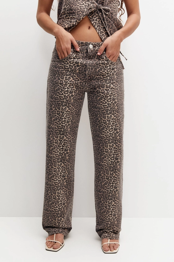 Straight-fit leopard print trousers