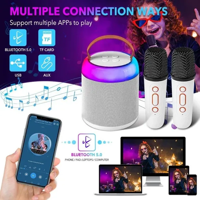 Hi-Fi & Home Audio Accessories | Mini Portable Karaoke Machine for Kids or Adults, Bluetooth Speaker with 2 x Wireless Microphone, Kids Toys Birthday Gifts | ExtraStar