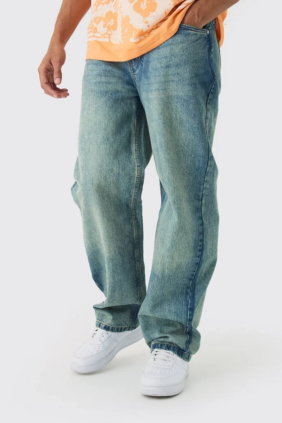 Jean baggy rigide en bleu antique