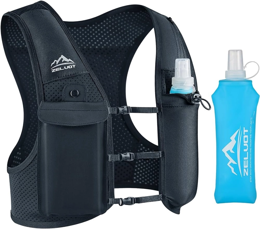 Zelvot Gilet Hydratation Running Femme et Homme, Brevet Original, Bretelles de Poitrine Réglables, Gilet Running avec Bouteille d'eau de 500 ML, Léger et Réfléchissant Gilet de Course