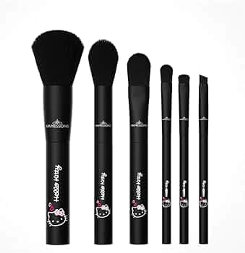 Impressions Vanity 6 PCs Hello Kitty Just Slay Makeup Brush Set, Super Cute Soft Brushes for Foundation, Face Powder, Make up Blending, Eye Shadow, and Liner Application (Black)