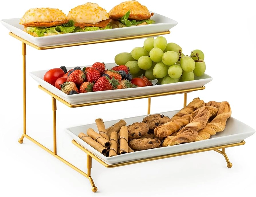 YHOSSEUN Large 3 Tier Serving Tray with Serving Stand, Serving Dishes for Entertaining, Tiered Serving Tray for Valentines Day, Suitable for Dessert Table Display Set Catering Supplies, 12 inch Gold