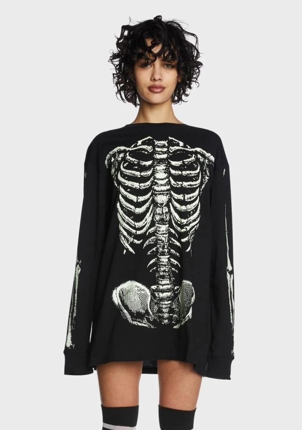 Trickz N Treatz Glow In The Dark Rib Cage Graphic Tee - Black