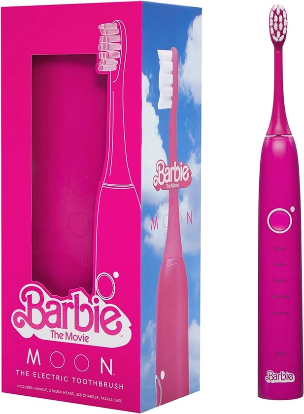 MOON Barbie The Movie x Pink Sonic Electric Toothbrush for Adults, 5 Smart Modes to Clean, Whiten, Massage and Polish Teeth, Rechargeable with Travel Case