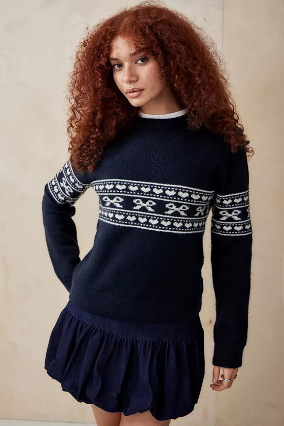 Motel Namirta Knitted Fairisle Bow Jumper