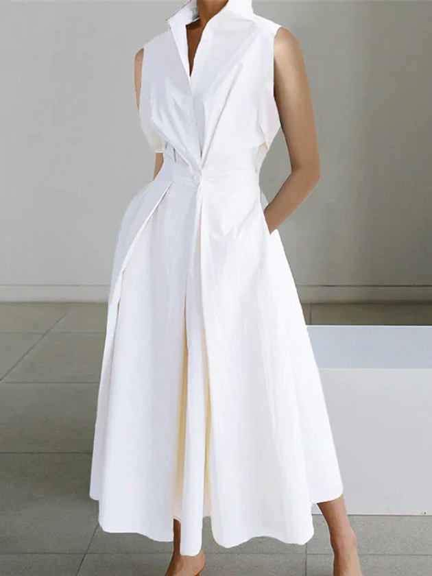 Megan – Robe blanche à col chemise en coton urbain