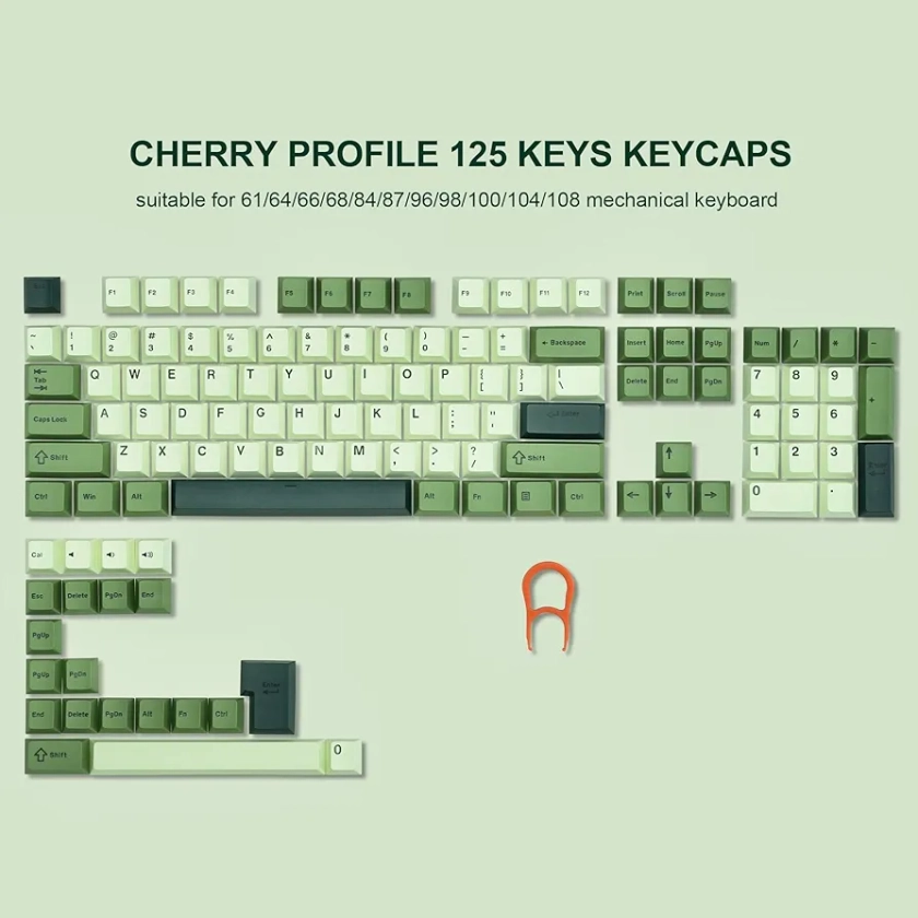 dagaladoo Matcha Green Keycaps, Cherry Profile PBT Key Cap, Double Shot Keycaps for 60% 65% 75% 100% Cherry Gateron MX Switches Mechanical Keyboard(only keycaps)