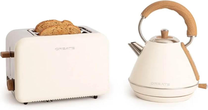 CREATE/PACK TOAST RETRO + KETTLE RETRO M/Grille-pain blanc cassé avec bouilloire blanc cassé/Bouilloire 1 L