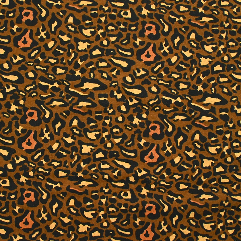 Jersey de viscose imprimé léopard ocre fond marron