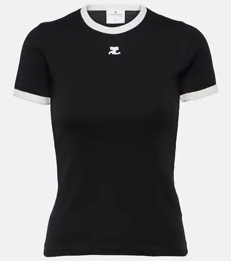 T-shirt en coton à logo en noir – Courreges | Mytheresa