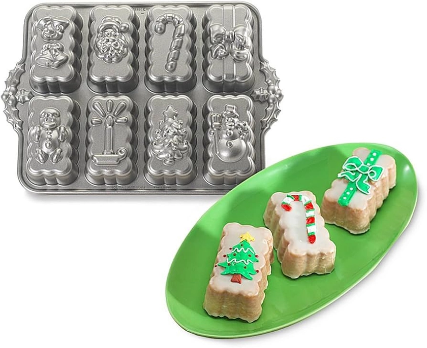 Nordic Ware Pro-Cast Holiday Mini Loaves Cake Tin, Cast Aluminium Mini Loaf Tin, Quality Non-Stick Cake Bake Tray, Colour: Silver