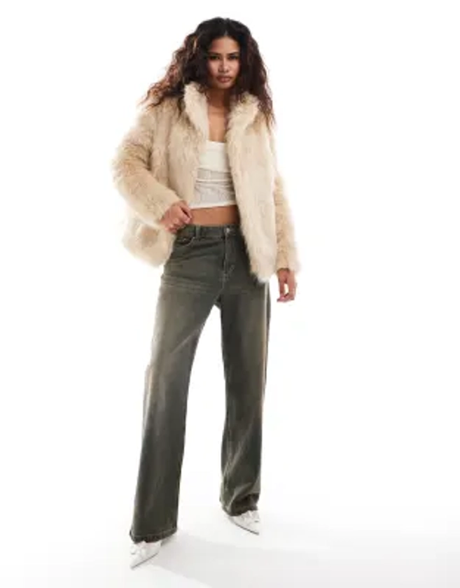 Lioness faux fur coat in beige | ASOS